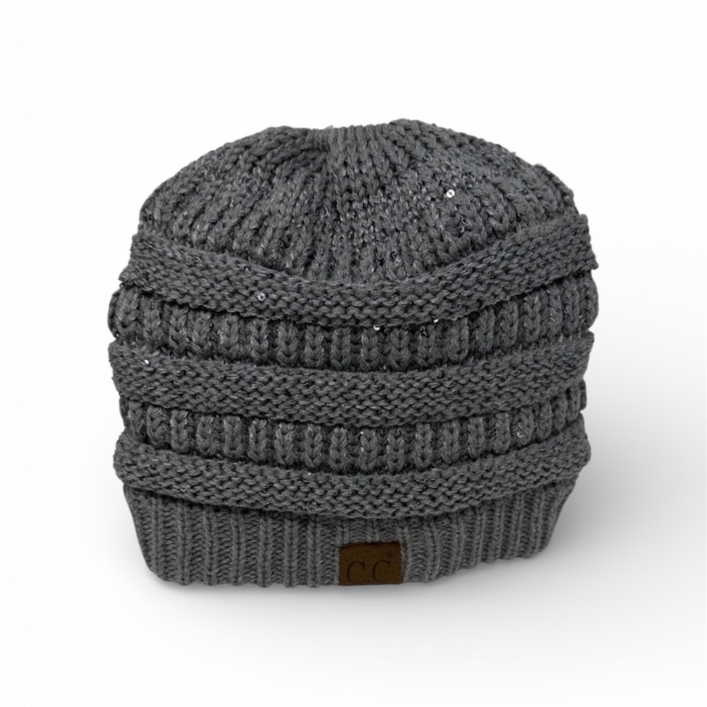 C.C Women's Gray Sequined Knit Beanie size OS